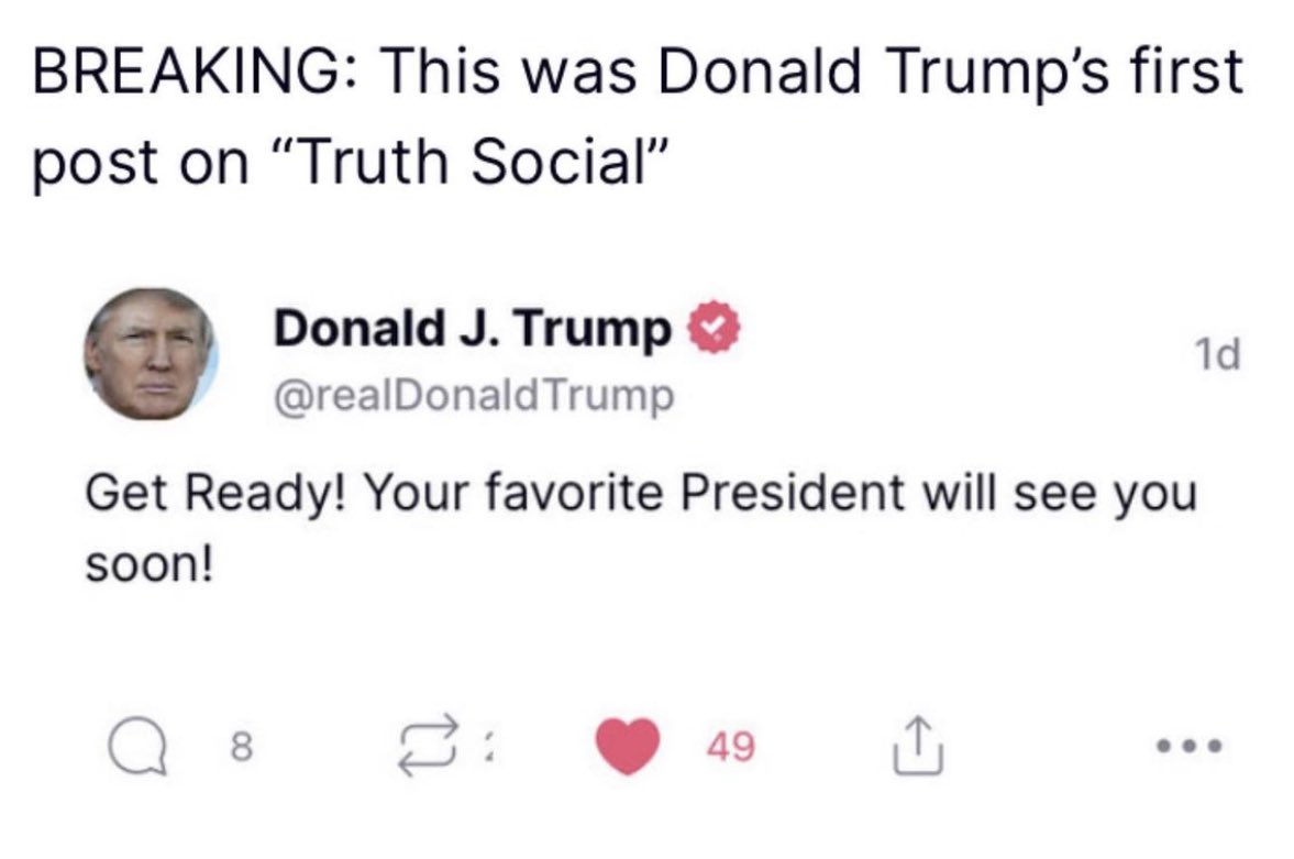 川普兒子14日於個人推特曝光川普Truth Social官方帳號。 圖：取自Donald Trump Jr.推特