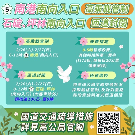 新北高乘載及匝道封閉管制。 圖：新北市交通局提供