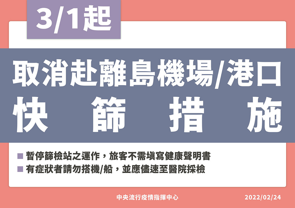 3/1本島旅客前往離島不需快篩。 圖：中央流行疫情指揮中心／提供