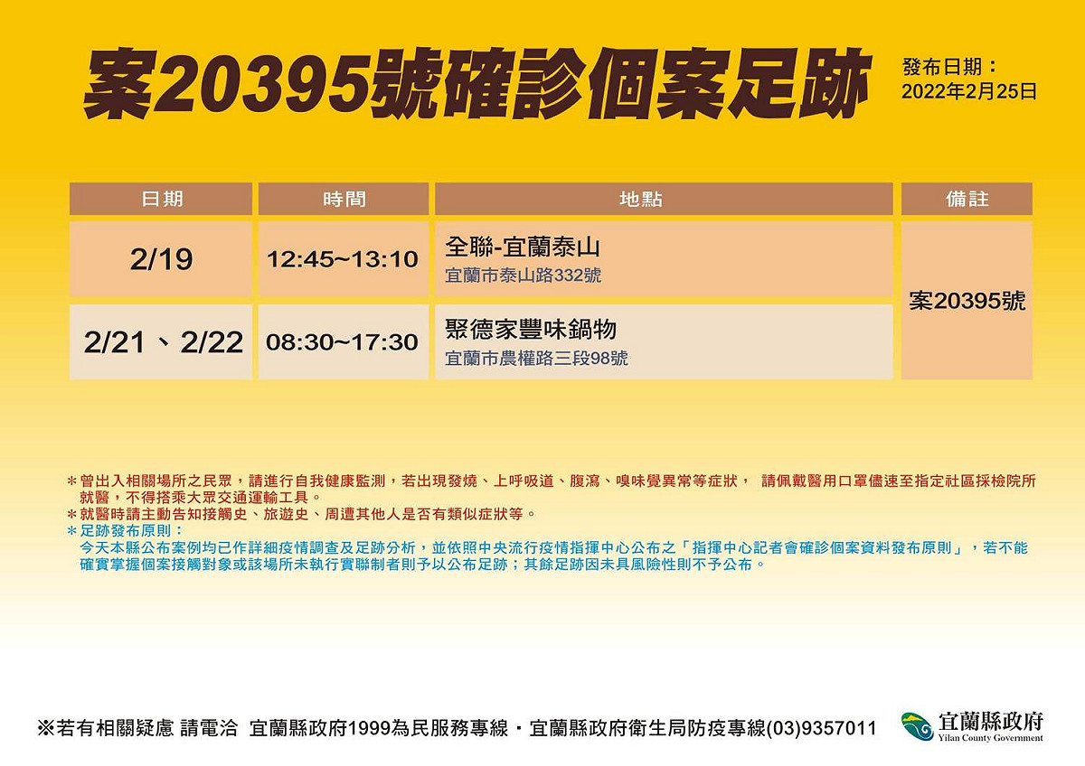 案20395足跡。 圖：取自宜蘭縣政府衛生局臉書
