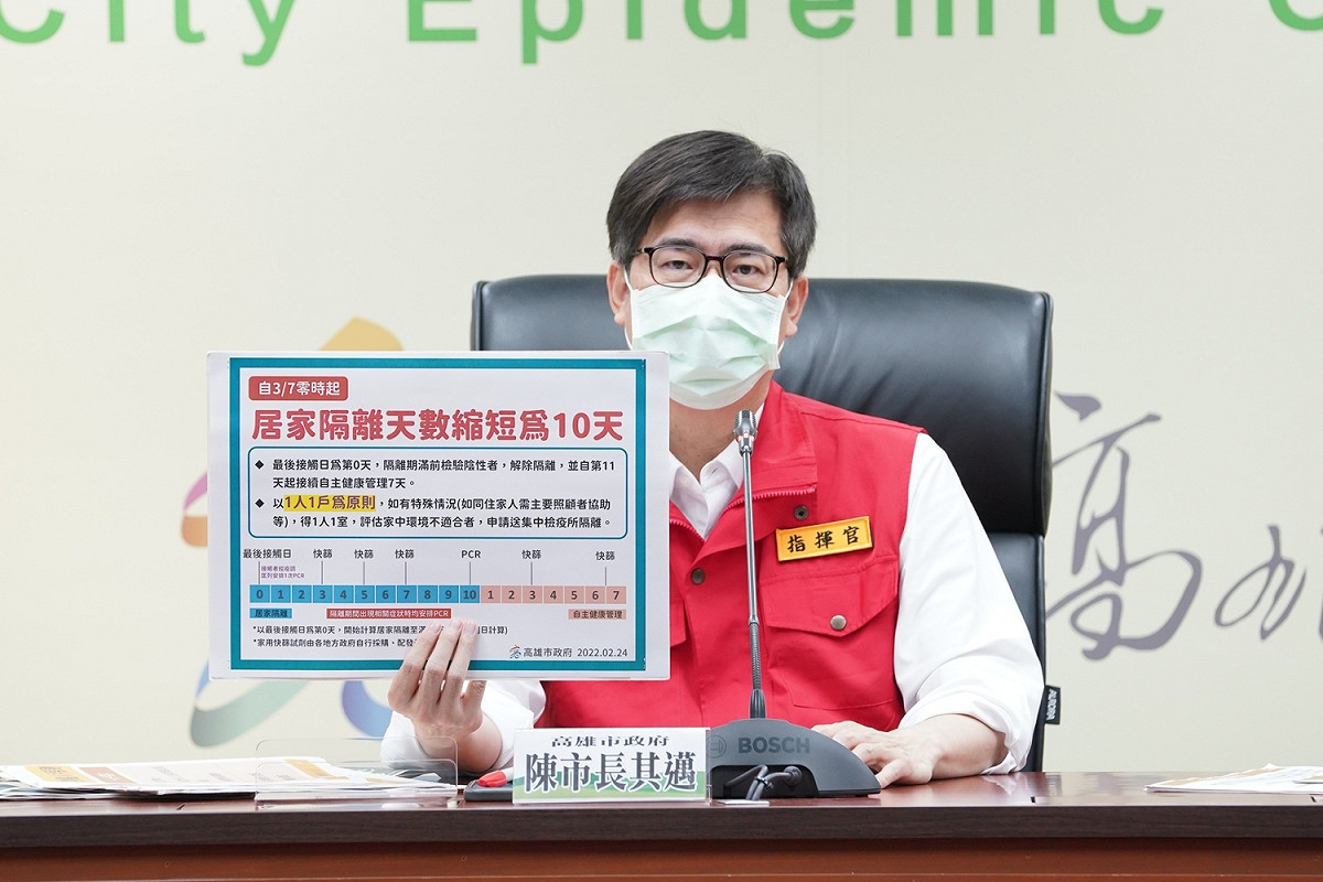 陳其邁宣布居隔期縮短為10天。 圖：高雄市政府提供