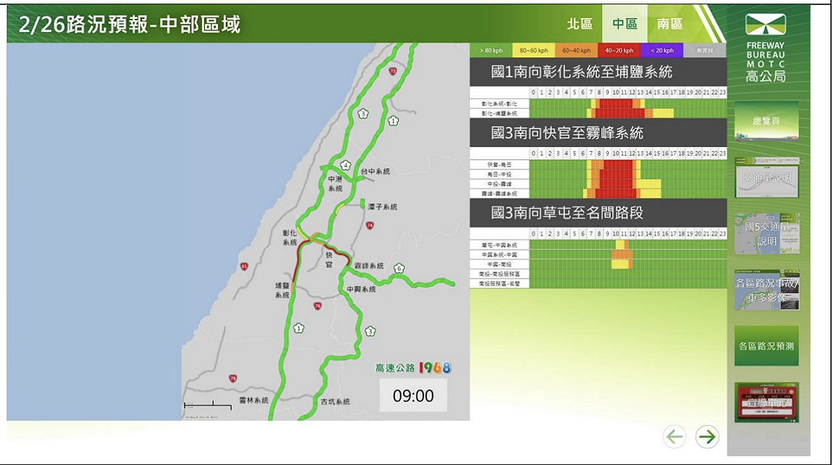 高公局預測今(26)日中部區域路況預報。 圖：高速公路局／提供