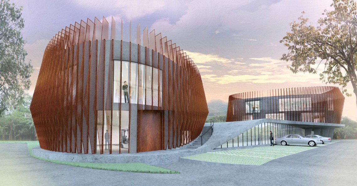 台北氣象站及氣象儀器檢校中心合署辦公廳舍新建工程案建築外觀模擬圖。 圖：營建署都更組提供