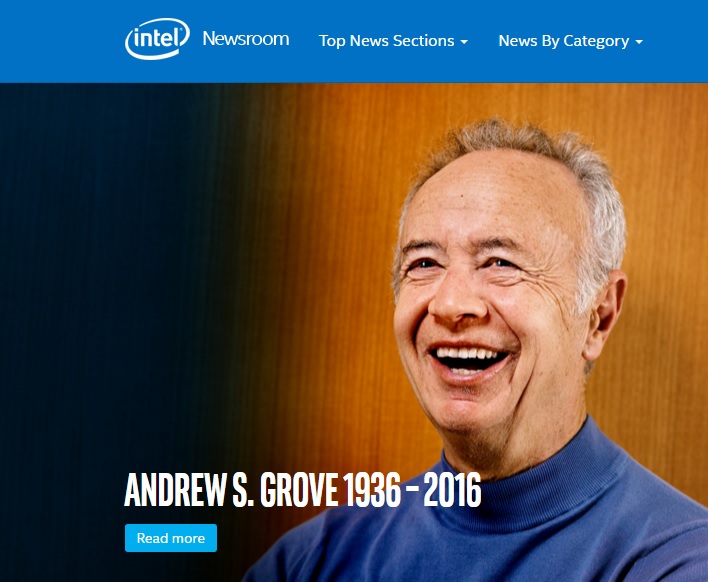 半導體界傳奇人士、英特爾公司前董事長安迪‧葛羅夫（Andy Grove）過世。 圖：翻攝英特爾官網