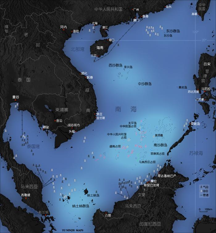 南海海域面積廣達350萬平方公里，除了是主要的海上運輸航線外，還蘊藏著豐富的石油與天然氣，成為兵家必爭之地。 圖：翻攝維基網站