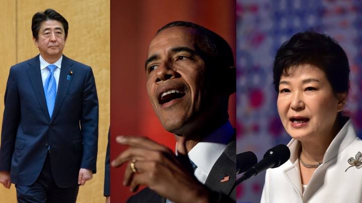美國總統歐巴馬將於31日趁核安高峰會空檔與日本首相安倍晉三、韓國總統朴槿惠舉行三方會談。 圖：達志影像/美聯社，新頭殼合成