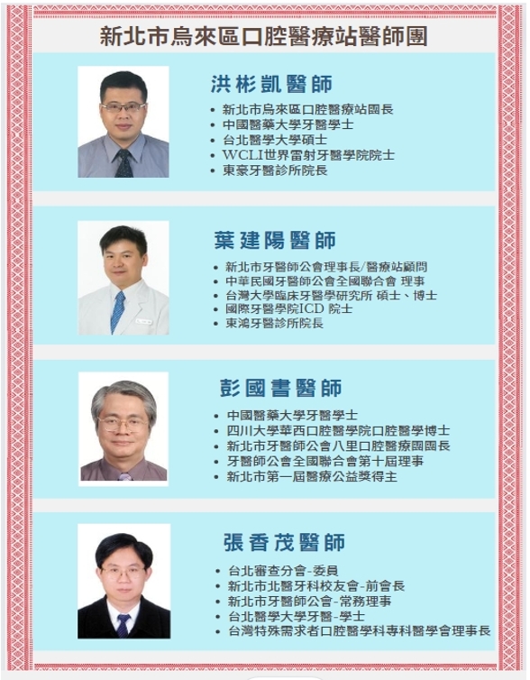 新北市烏來口腔醫療站醫師團隊成員資料，新北市牙醫師公會持續號召中，相關資訊可洽牙醫師公會聯絡：02-89613706。 圖：新北市原民局提供