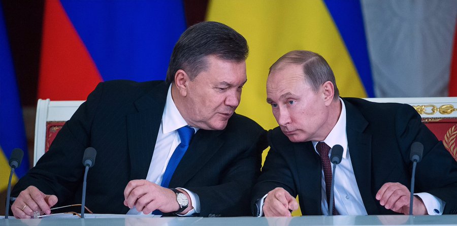烏克蘭前總統亞努科維奇( Yanukovych ，左)與俄羅斯總統普丁（Vladimir Putin，右）。 圖:翻攝自推特@ukrpravda_news