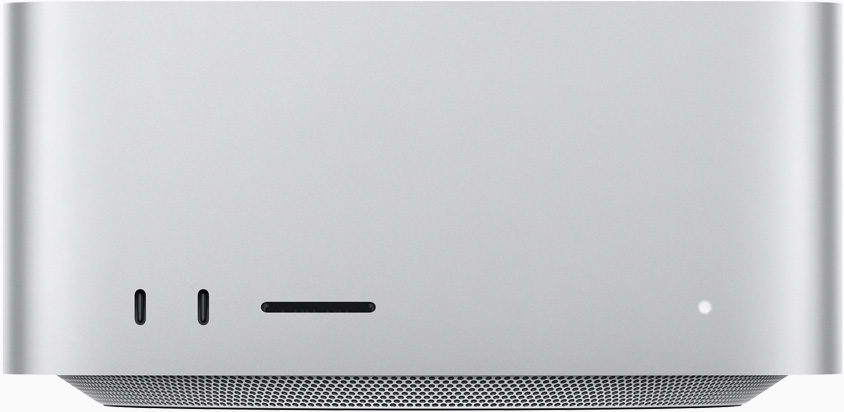 Mac Studio為Mac桌機全新產品，外觀使用鋁金屬打造，可放置在大多數螢幕的下方。 圖：翻攝自Apple官網