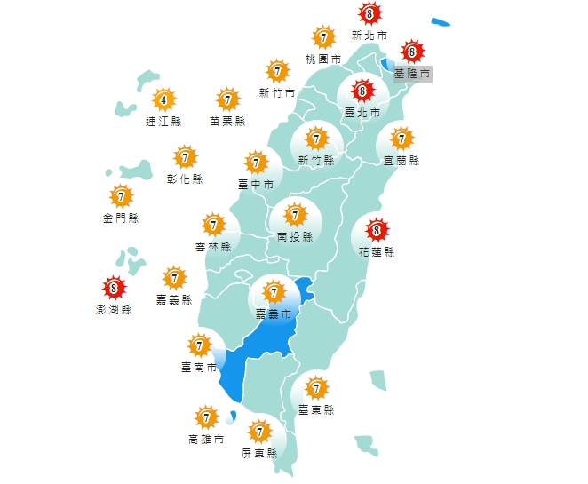 今天紫外線偏強，出門別忘做好防曬措施。 圖/中央氣象局