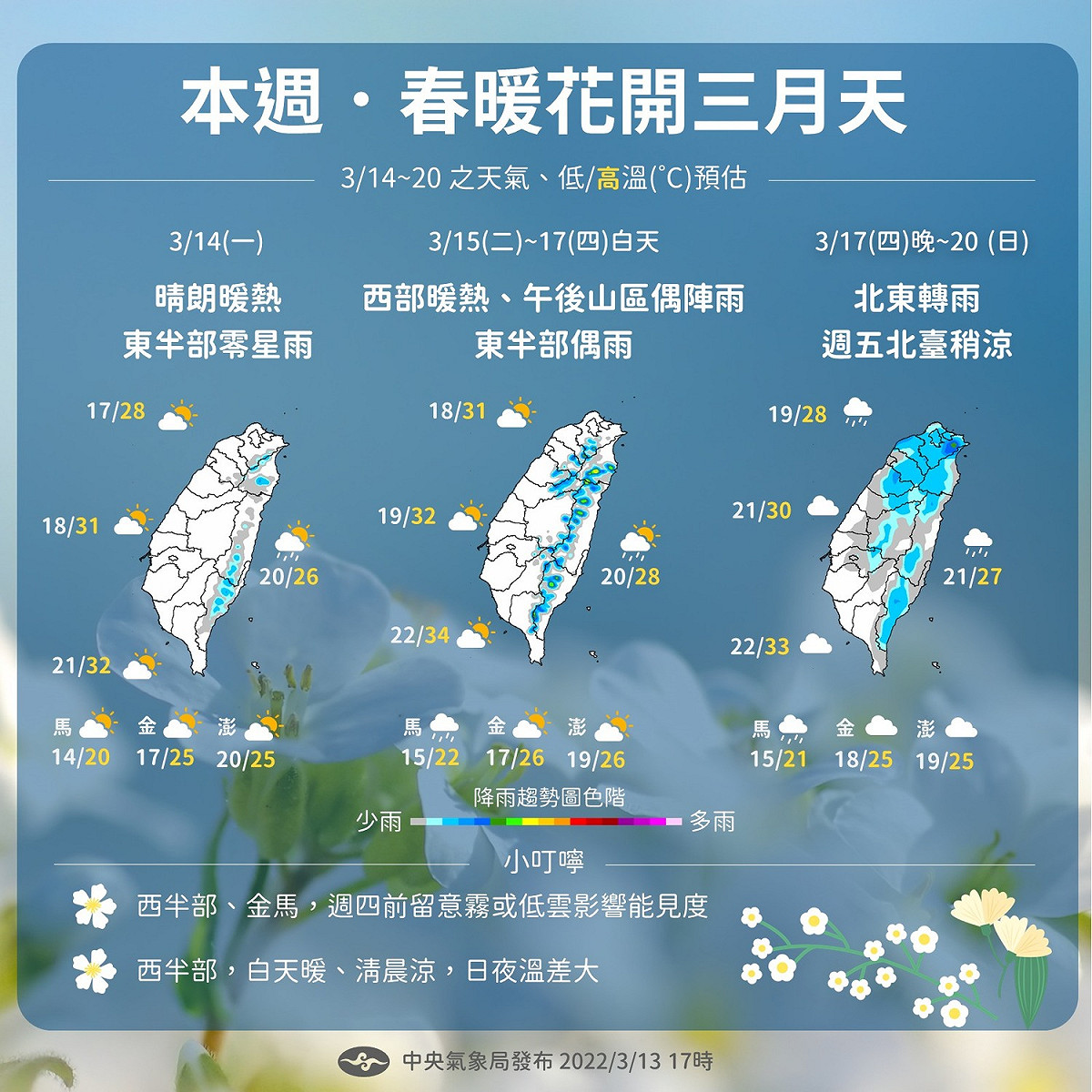 氣象局今在臉書上表示，下週全台高溫 週四晚鋒面通過，週五後北台稍涼。 圖：氣象局/提供