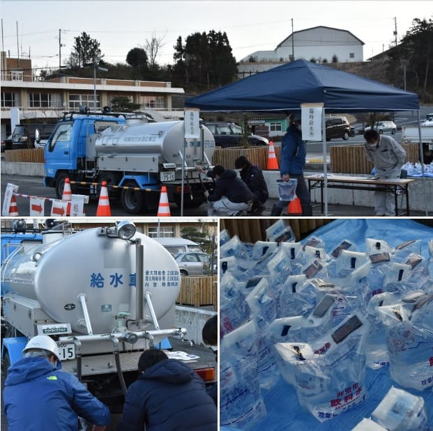 2011年3月11日日本福島第一核電廠因為地震發生嚴重核事故。圖為楢葉町公所避難處的取水站。 圖：翻攝自福島縣楢葉町臉書