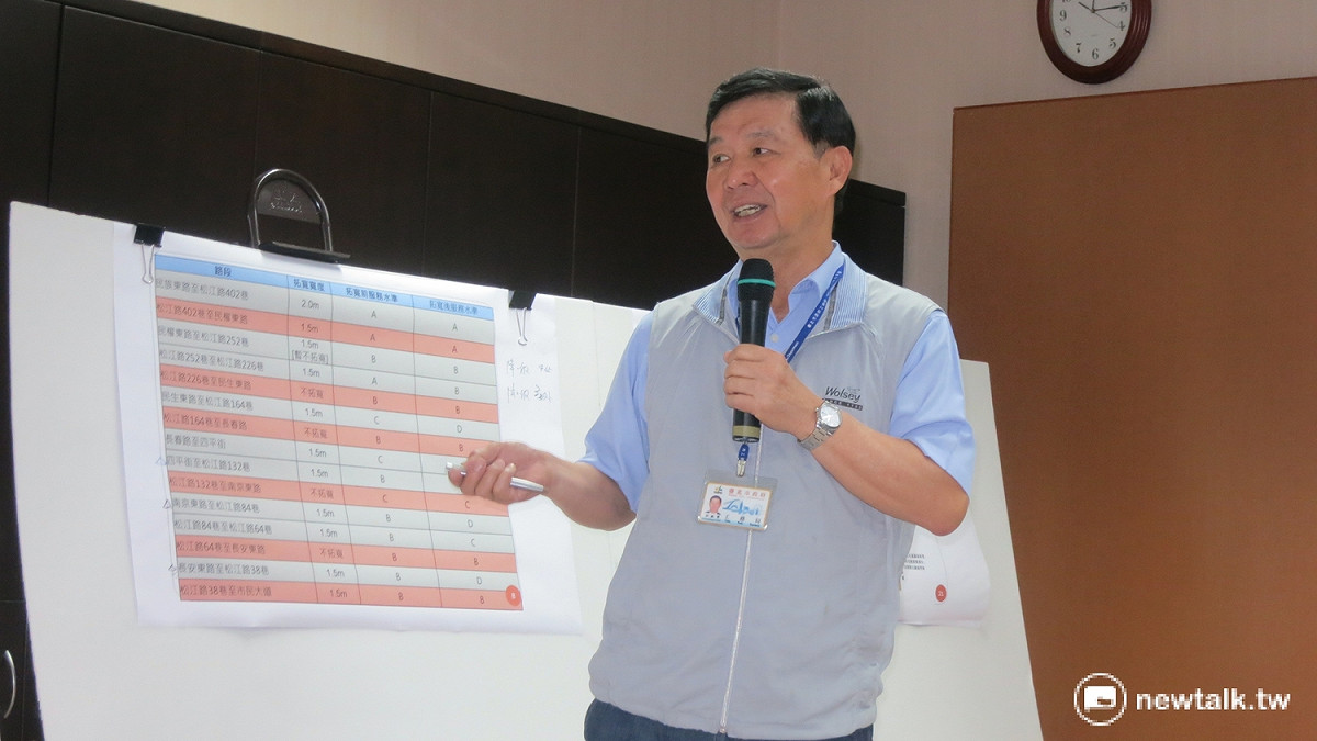 北市工務局長彭振聲說明松江路自行車道施工計畫。 圖：呂佳峻/攝