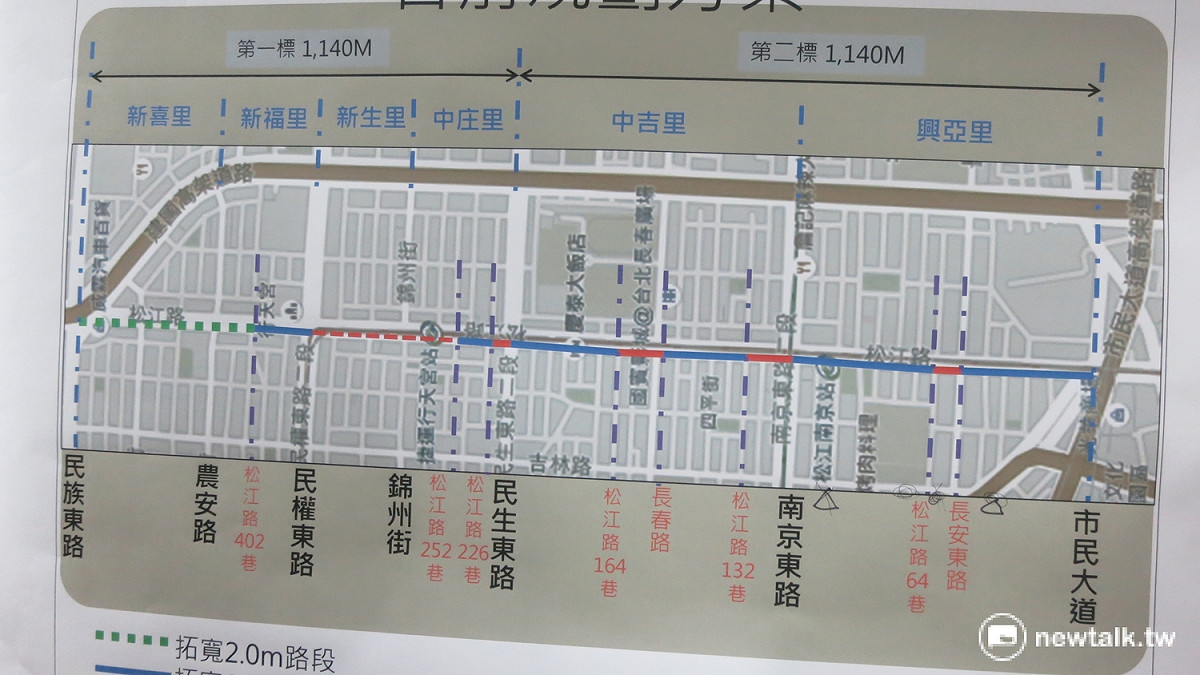 北市松江路自行車道計畫圖。 圖：呂佳峻/攝