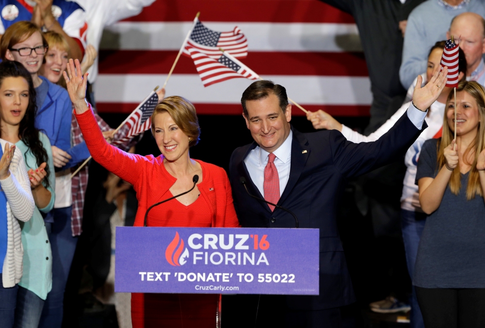 美國共和黨總統參選人克魯茲（Ted Cruz）27日晚間正式宣布，若他在7月的共和黨總統初選中出線，將提名前惠普電腦（HP）總裁兼執行長卡莉‧費奧莉娜 （Carly Fiorina）為副手。 圖:達志影像/美聯社