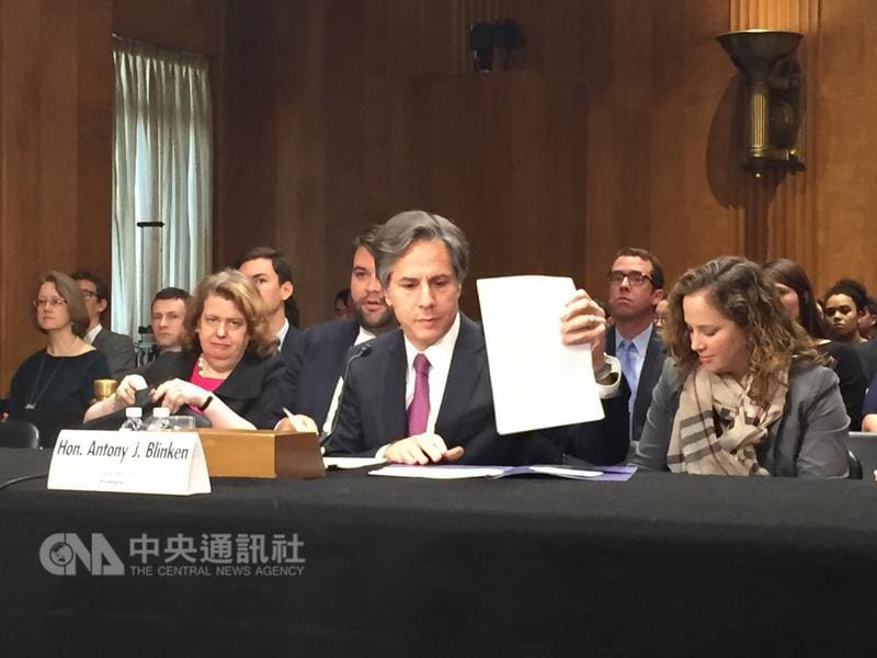 美國副國務卿布林肯28日在眾議院舉行的聽證會上表示，美國期待與台灣第一位女總統以及所有政黨領袖合作。 圖：中央社