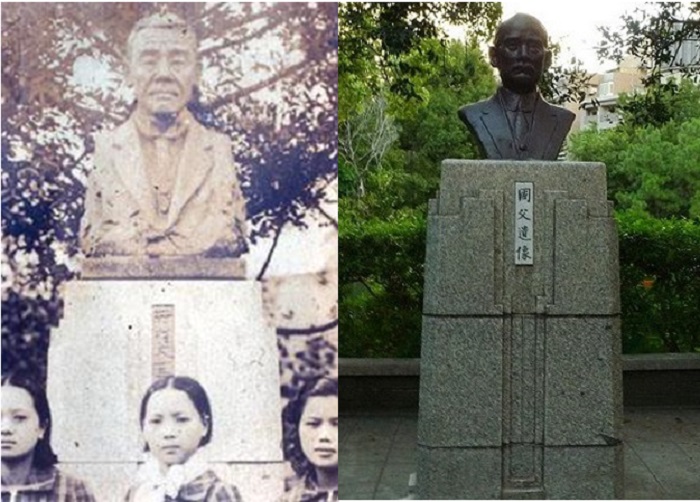 1934年北投居民感念溫泉之父，在北投公園裡立了井村大吉的銅像；1965年卻被國民黨特務頭子潘其武「原地換頭」，換成了孫文的銅像。 圖：管仁健提供
