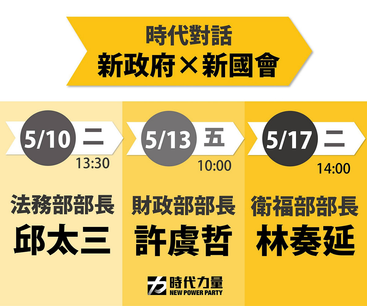 時代力量黨團3日召開記者會表示，為了讓國會與新政府、新閣員共進，將舉辦「時代對話，與部長有約」座談會，就議案、法案能一起合作討論。 圖：時代力量黨團提供
