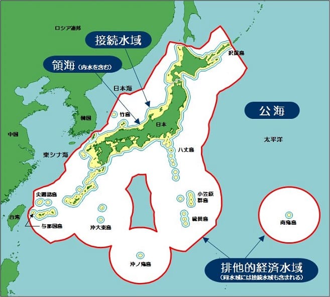 日本的排他性經濟海域。 圖片來源：日本海上保安廳官方網站
