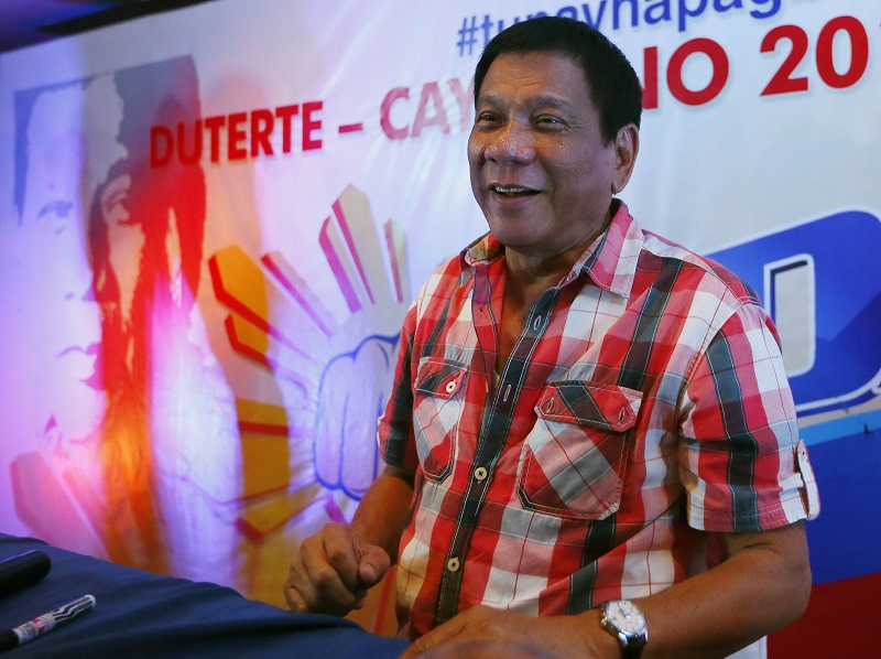菲律賓第4大城達沃市市長杜特蒂(Rodrigo Duterte)囊括39%選票，當選菲國新任總統。 圖：達志影像/美聯社資料照片