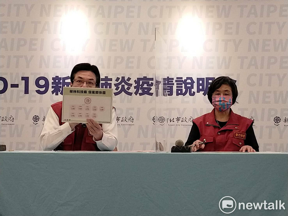 新北市副市長劉和然（左）及衛生局長陳潤秋（右）說明新北最新疫情發展。 圖：林昀真/攝