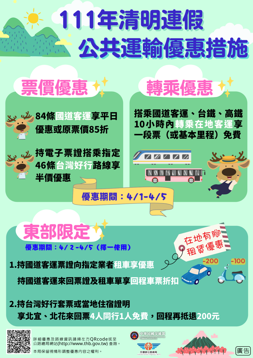 清明連假客運優惠措施。 圖：交通部公路總局／提供