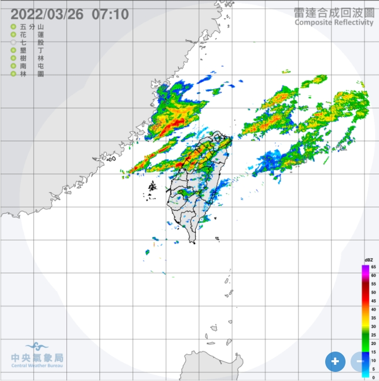 今天白天鋒面接近，中部以北有局部短暫陣雨或雷雨。 圖/中央氣象局