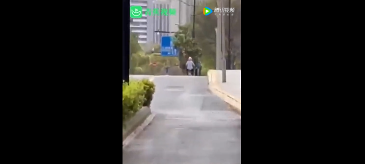 上海一位居民掉了一根蔥後，沿路騎車2公里追回。 圖：翻攝自騰訊視頻