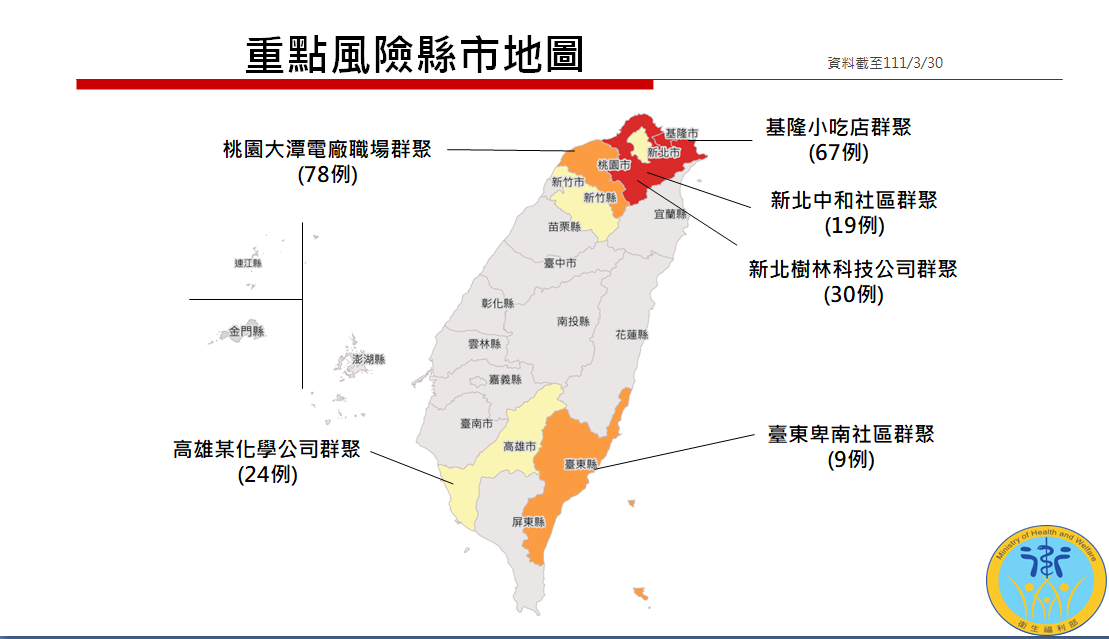 重點風險縣市地圖。 圖：衛福部提供