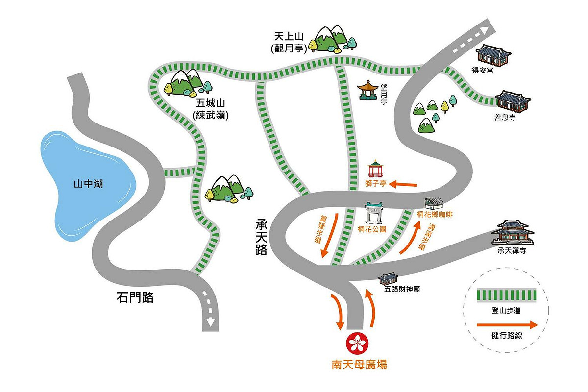 新北土城桐花小旅行活動路線，先於南天母廣場集合。 圖：翻攝自新北市土城區公所臉書
