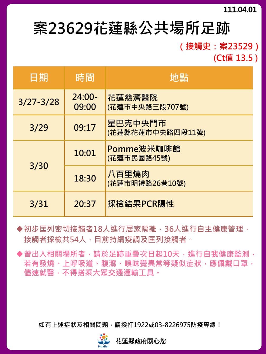 案23629花蓮縣足跡。 圖：取自花蓮縣政府臉書