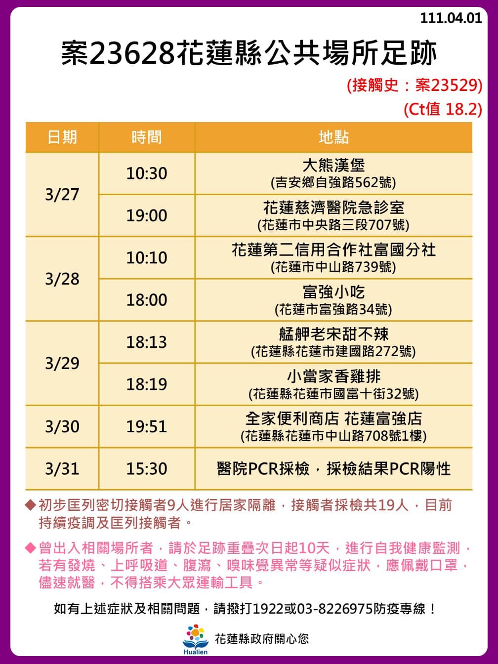 案23628花蓮縣足跡。 圖：取自花蓮縣政府臉書