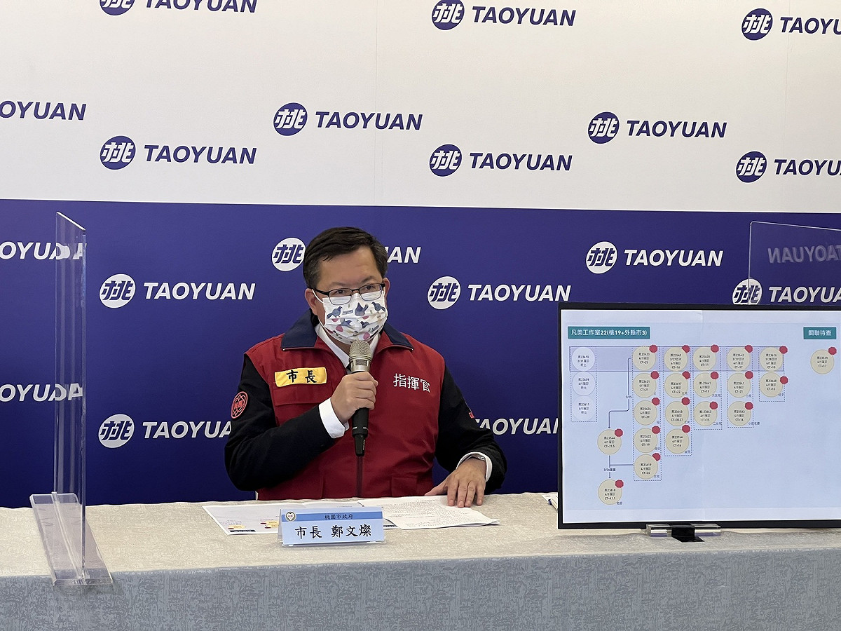 鄭文燦說明桃園最新疫情情形。 圖：桃園市政府/提供