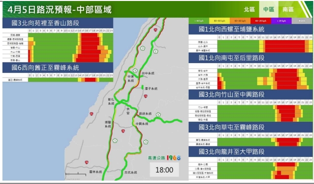 清明連假收假日中部區域路況預報。 圖/高公局