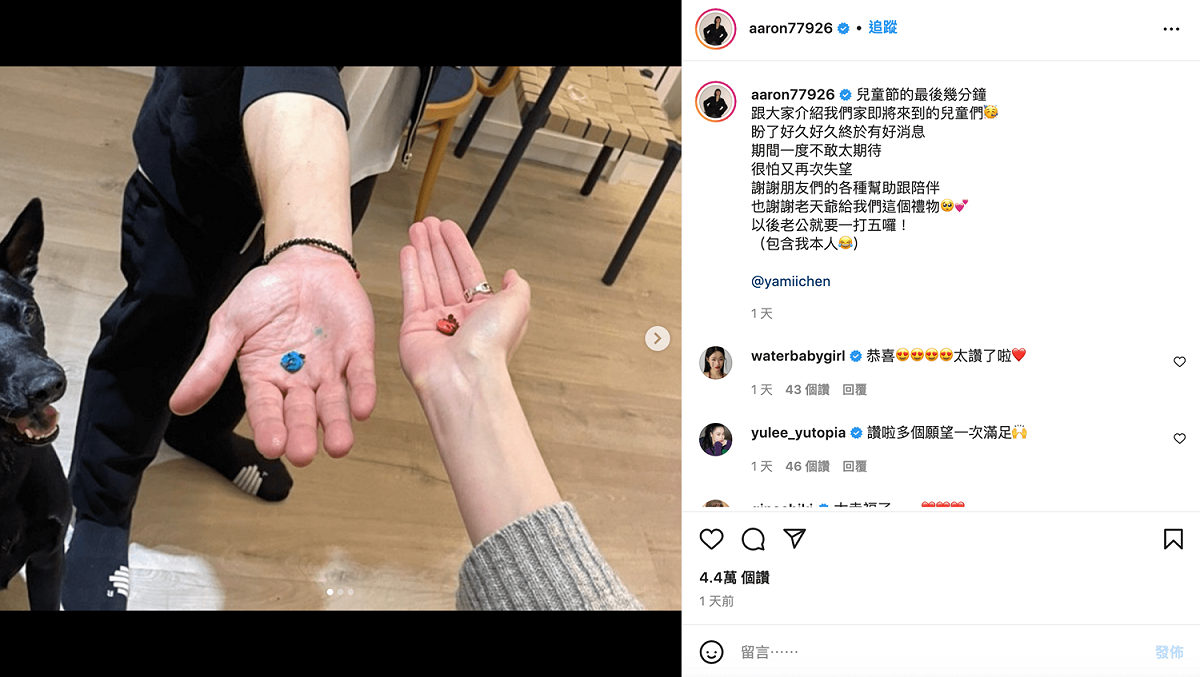 小安曬照宣布「懷孕」。 圖：翻攝自小安IG(@aaron77926)
