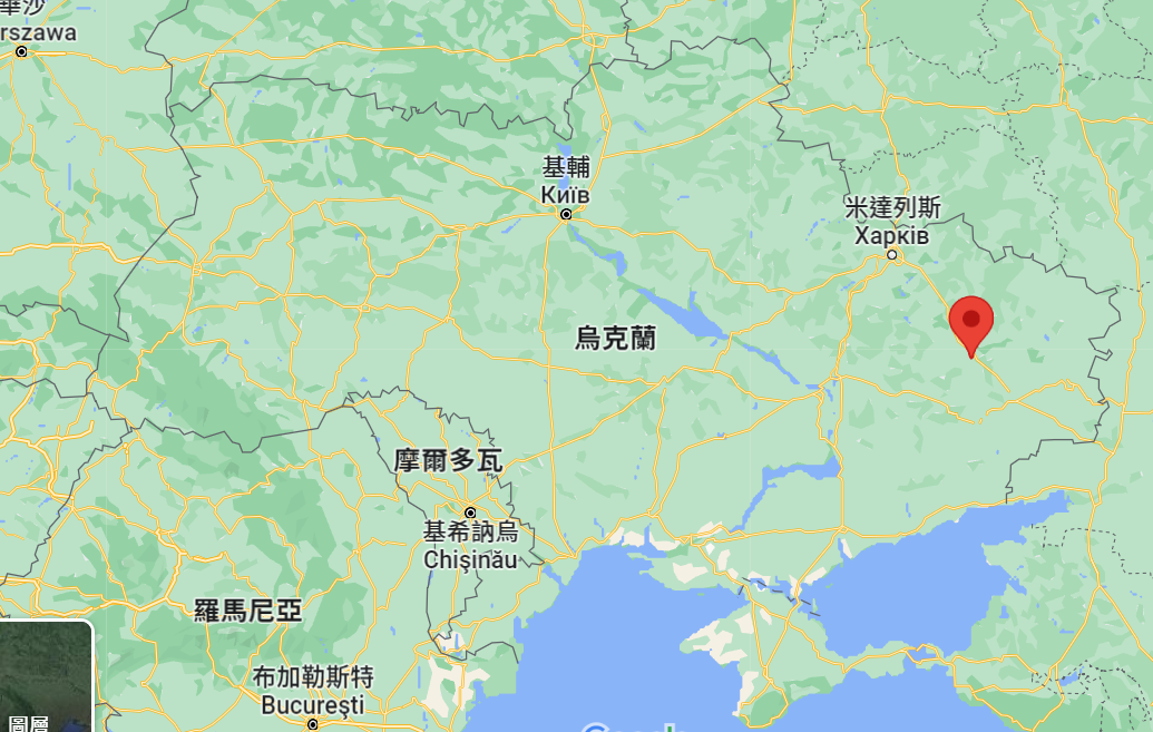 斯拉維揚斯克市位於烏克蘭東部的城市（圖片標記處） 圖：擷取自Goggle map