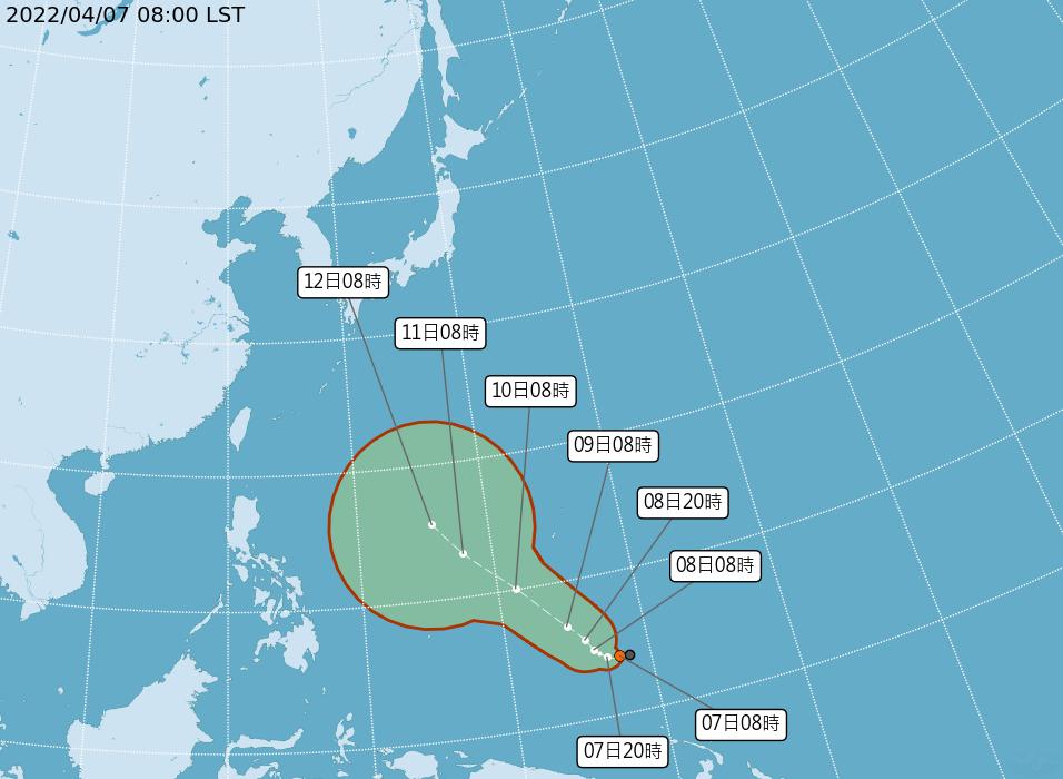 熱帶性低氣壓TD02路徑潛勢預報。 圖：中央氣象局／提供