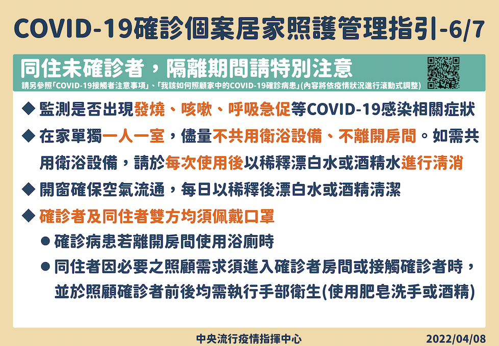 同住未確診者隔離期間注意事項。 圖：中央流行疫情指揮中心／提供