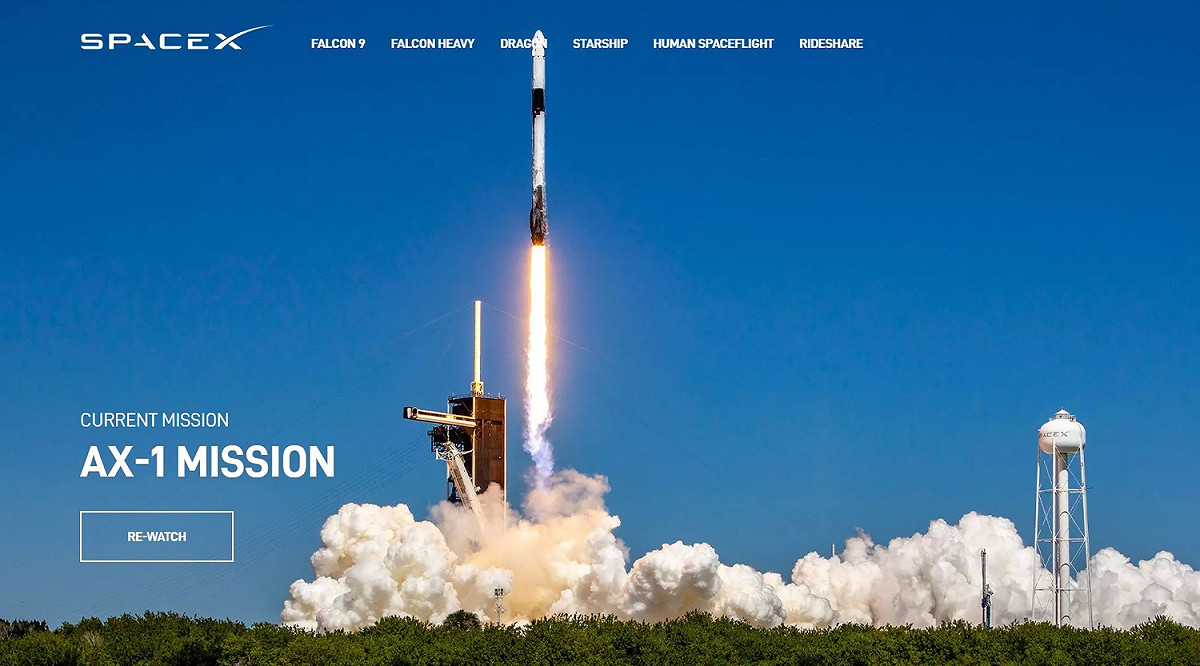 美國商業航天公司太空探索技術公司(SpaceX)8日執行「AX-1」運送任務，以「獵鷹9號」火箭搭載「飛龍號」太空船運送4名太空人前往國際太空站。 圖：截取spacex.com網頁