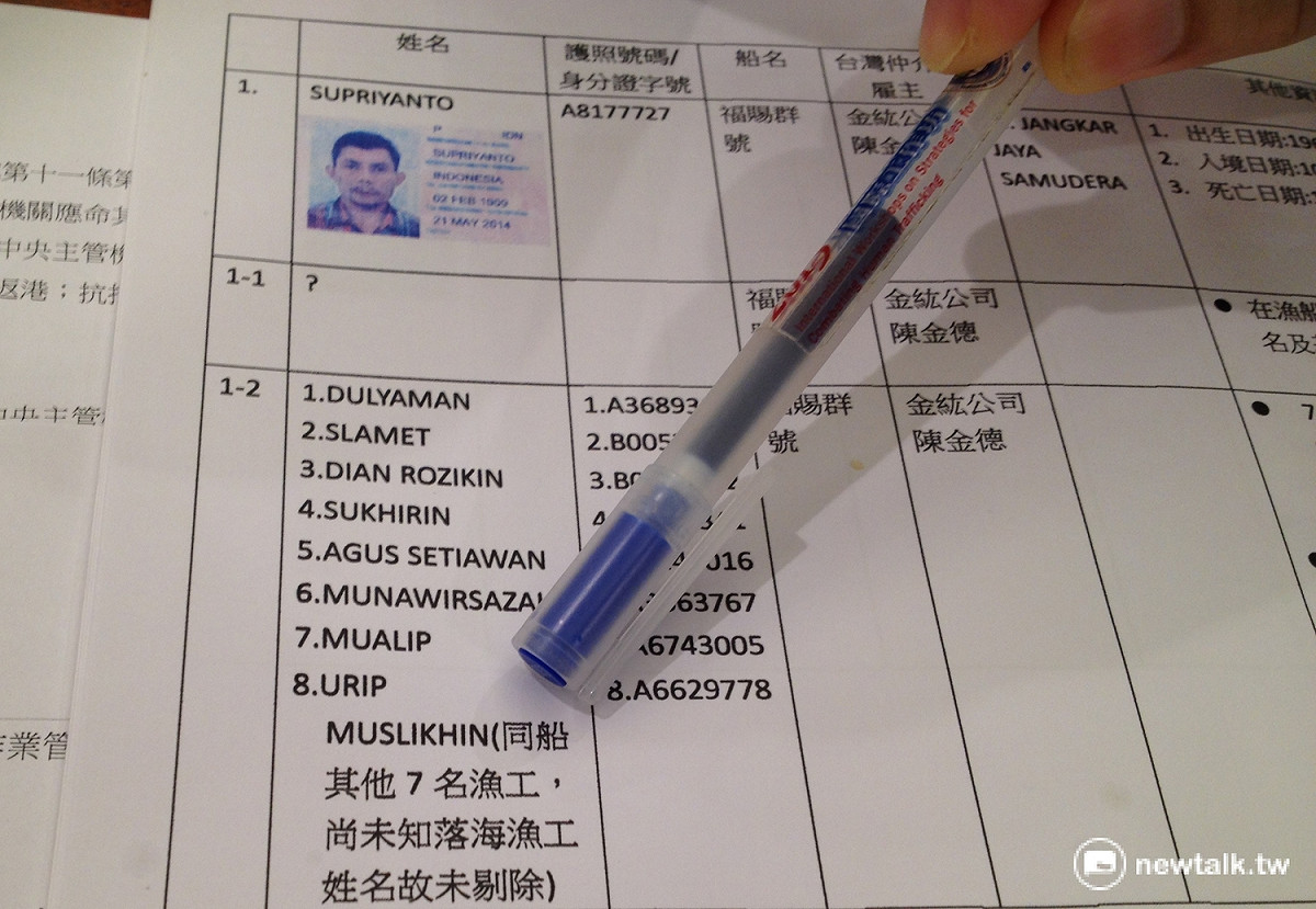 印尼籍漁工Supriyanto(圖左上)在台灣遠洋漁船福賜群號工作期間死亡，另有一位身分不名的印籍漁工落海失蹤，宜蘭漁工職業工會正積極訪查中。 圖：周富美/攝