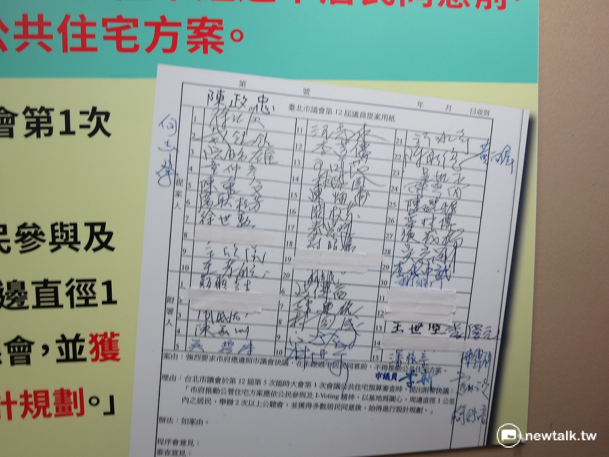 針對北市府公宅政策，49位藍綠議員連署名單。 圖：呂佳峻/攝