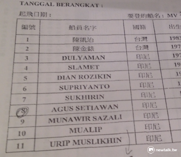 農委會漁業署19日傍晚首度鬆口，證實在高雄籍遠洋漁船「福賜群號」工作的印尼漁工Urip Muslikhin(編號11)落海失蹤，下落未明。 圖：周富美/攝