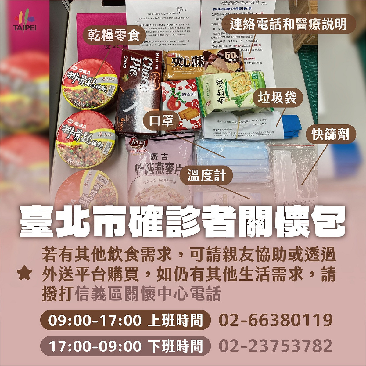 北市公布關懷包物資。 圖：台北市政府 / 提供