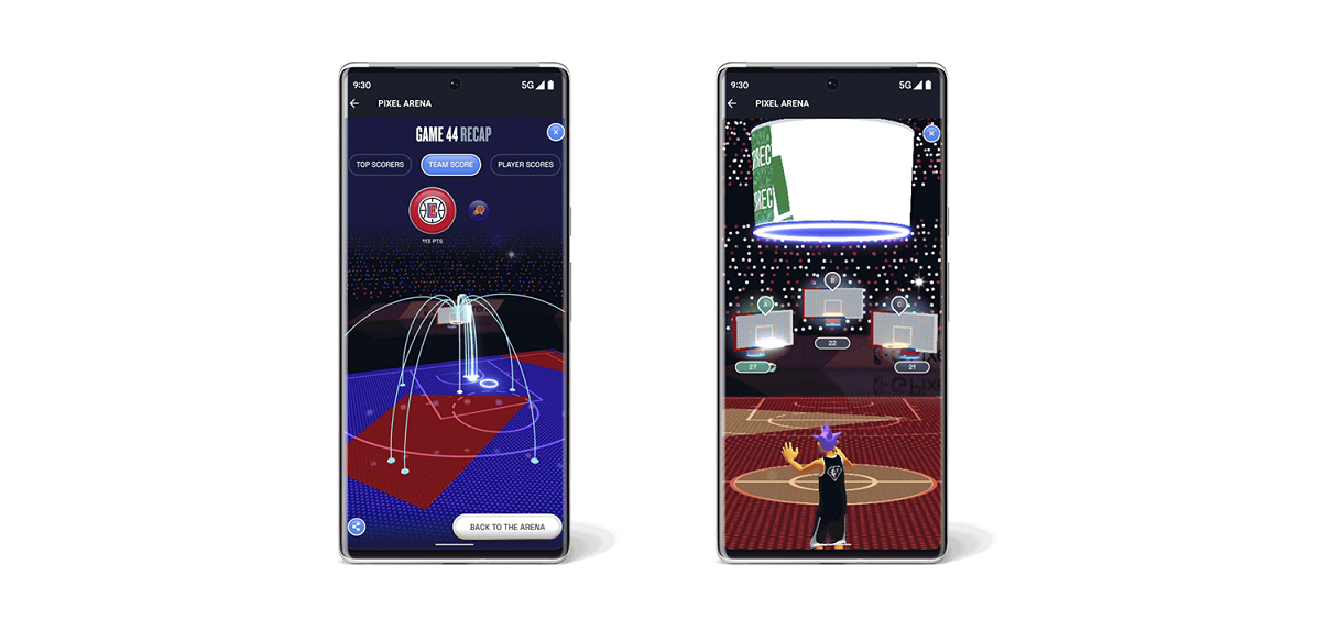 NBA Google Pixel Arene，球迷可以自己設計化身在虛擬空間中與他人進行互動，也可以在上面得到即時賽事資訊。 圖：取自Google官方部落格