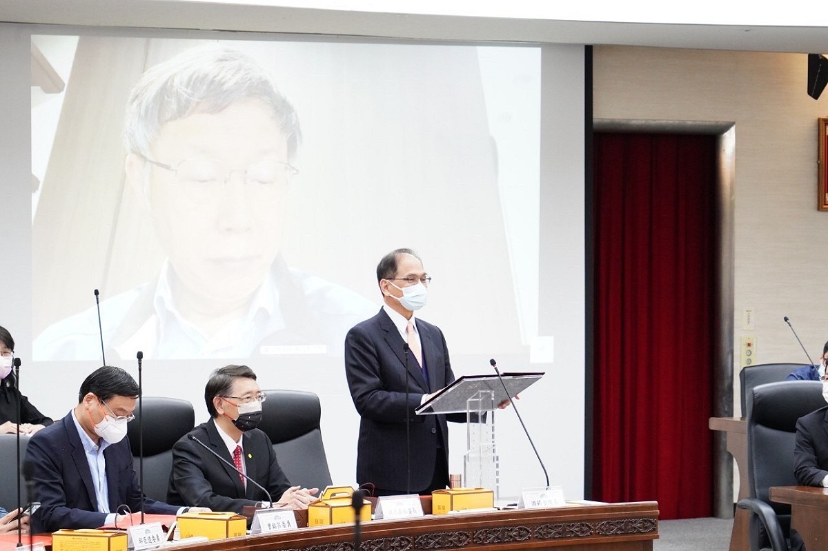 立法院長游錫堃今（19日）為立法院改建及遷建案，率團拜訪台北市政府。 圖：台北市政府 / 提供