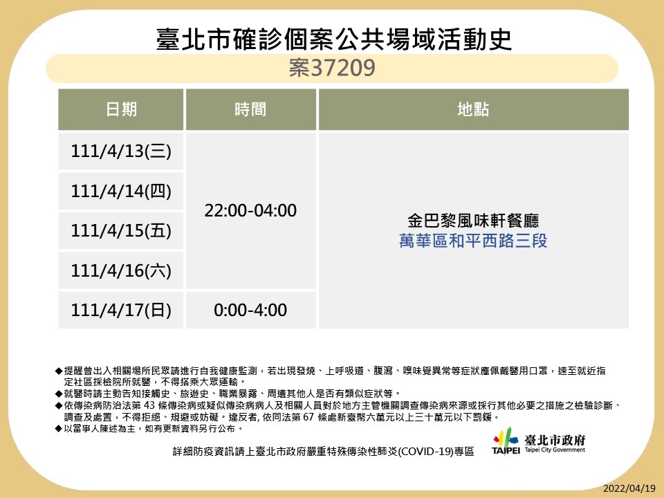台北市公布最新足跡。 圖：台北市政府 / 提供