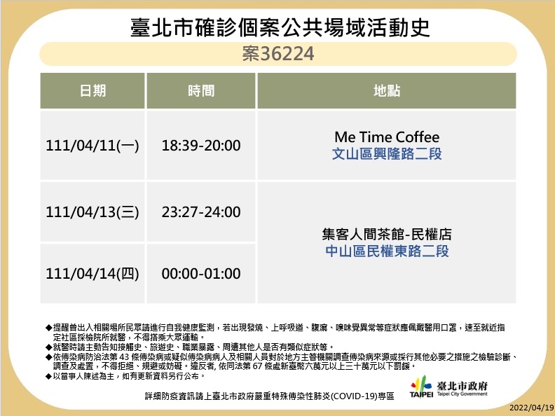 台北市公布最新足跡。 圖：台北市政府 / 提供