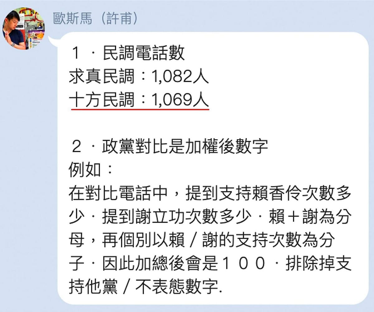 劉宇在臉書公布截圖，質疑此種加權方式是否得宜。 圖：翻攝自劉宇臉書