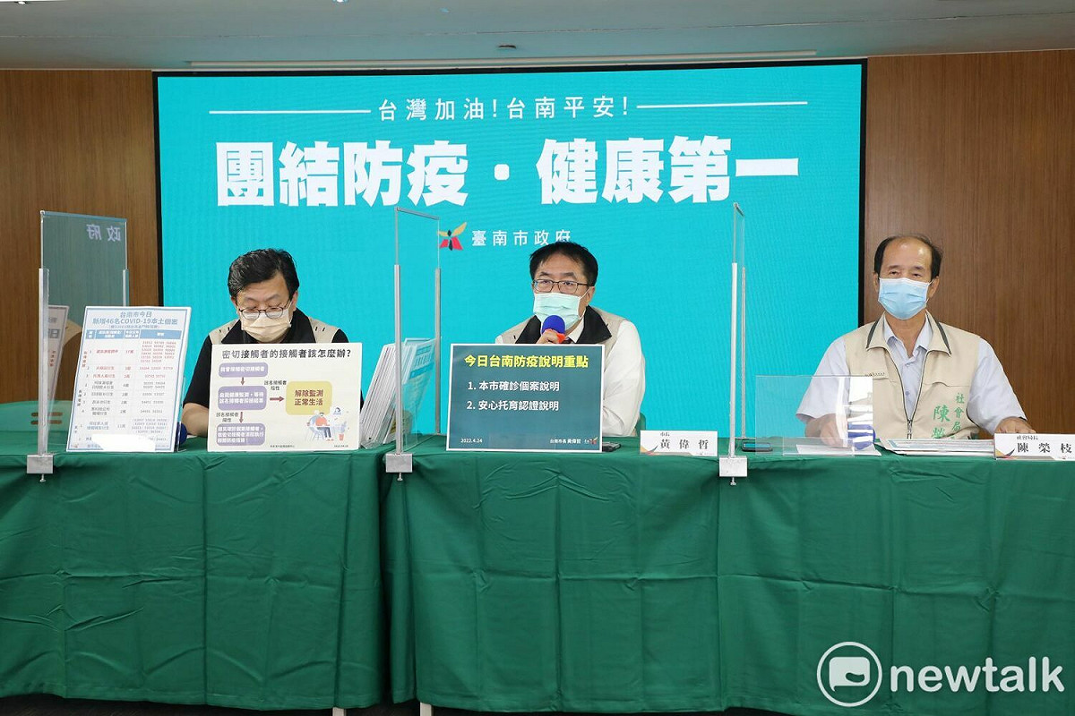 台南市長黃偉哲表示，今天全國5092例本土個案，台南市有46名，佔不到1%，但疫調人員的工作過程仍相當辛苦及繁雜，所以要呼籲市民朋友，接種疫苗及戴好口罩是兩大利器，請確實做好防疫工作，保護自己及周圍親朋好友的健康。 圖：台南市政府提供