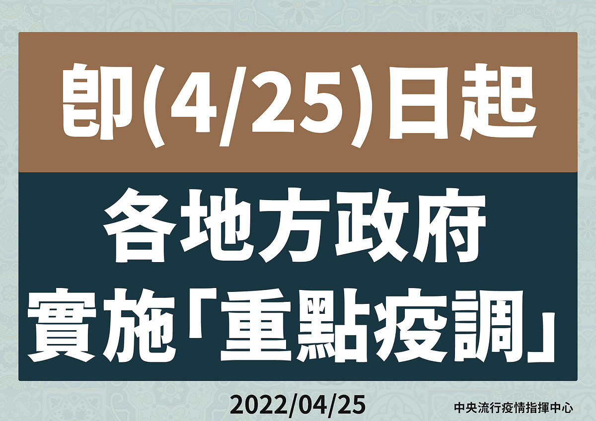 4/25起各地方政府開始實施「重點疫調」 圖：中央流行疫情指揮中心/提供